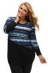 Sexy Bluish Striped Contrast Splice Plus Size Top